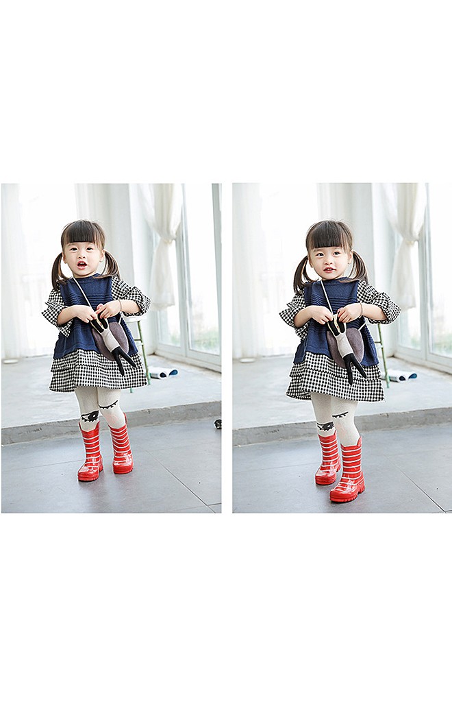 ถุงน่องเด็กกันหนาวสีครีมลายตาโต