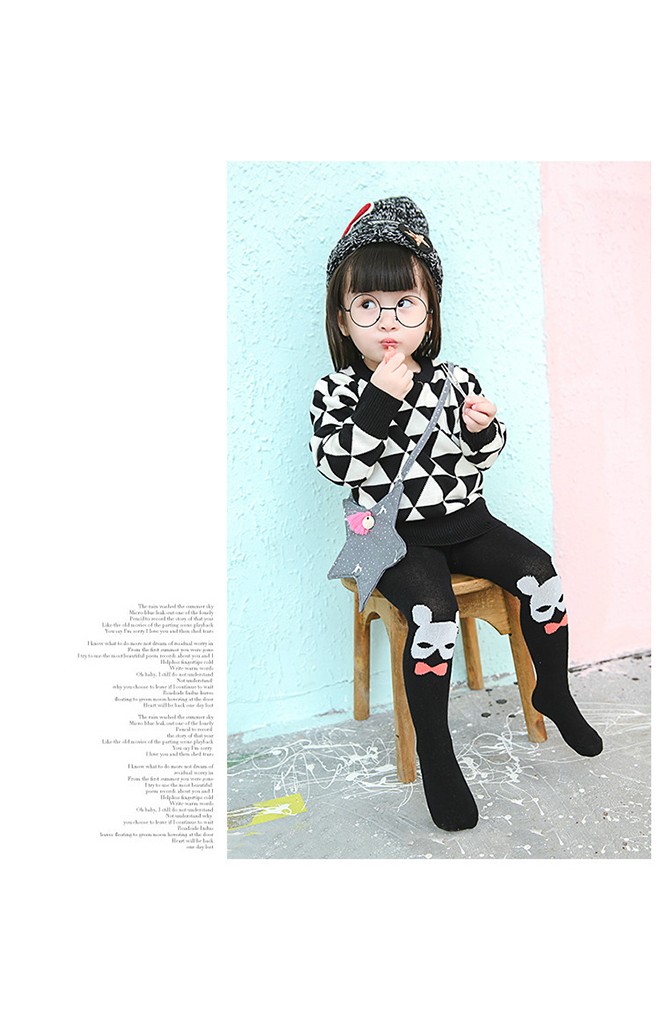 ถุงน่องเด็กกันหนาวสีดำลายหมี