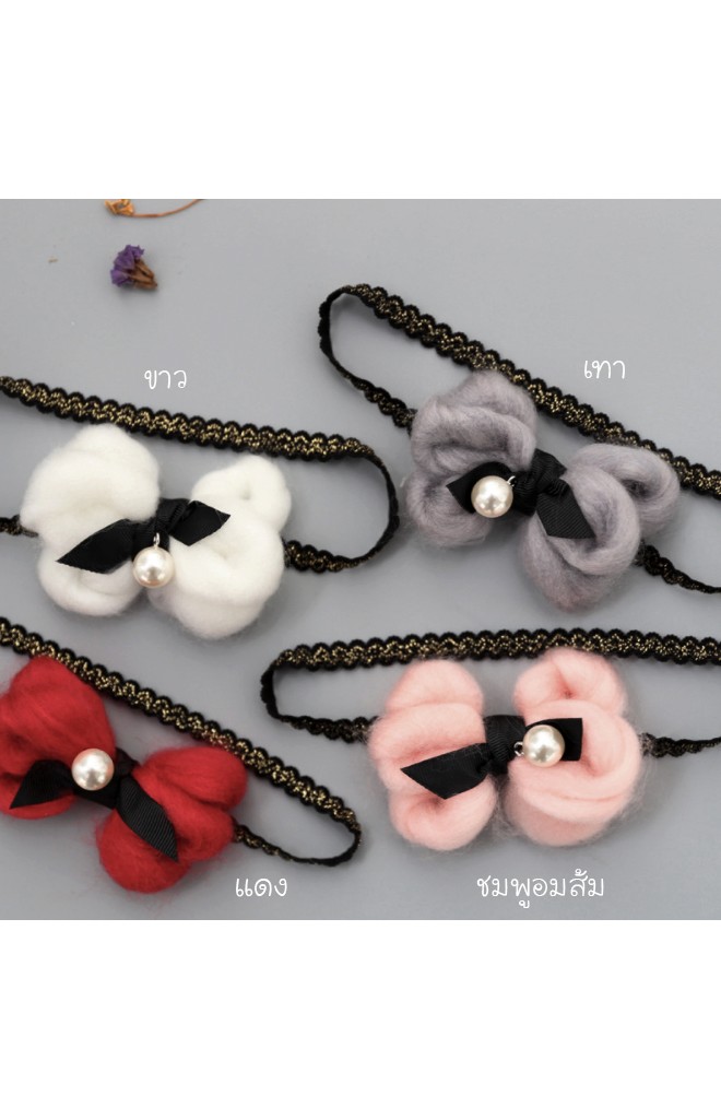 สายคาดผมโบว์ฟูนุ่ม คาดโบว์เล็กสีดำพร้อมมุกเทียม Angel Neitiri