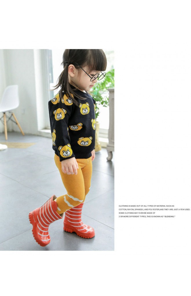 ถุงน่องเด็กกันหนาวสีเหลืองมัสตาร์ดลายเมฆ
