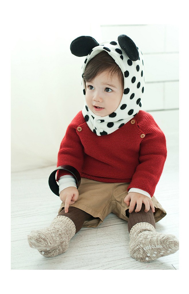 หมวกกันหนาวเด็กลายจุด แต่งหูมิกกี้น่ารัก