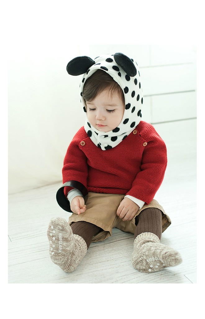 หมวกกันหนาวเด็กลายจุด แต่งหูมิกกี้น่ารัก
