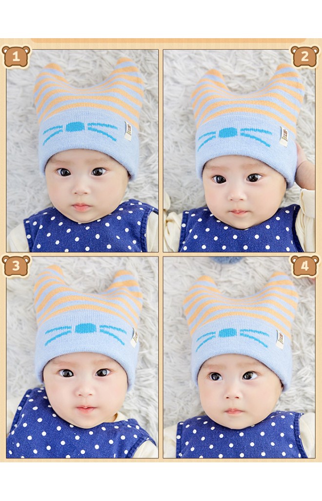 หมวกบีนนี่ลายขวางพับขอบหน้าแมว จาก TUTUYA