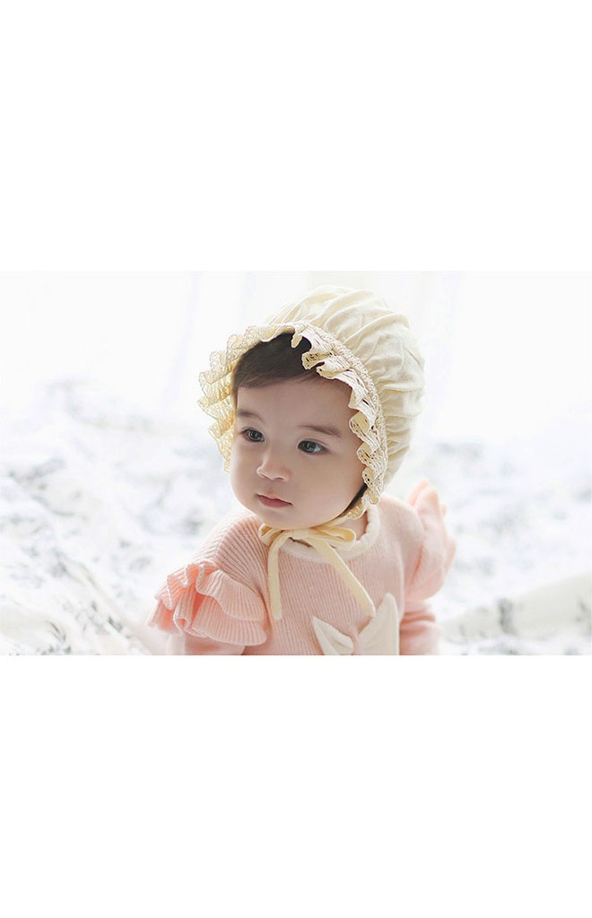 หมวกสาวน้อยเนื้อผ้าฝ้าย ชายระบายลูกไม้