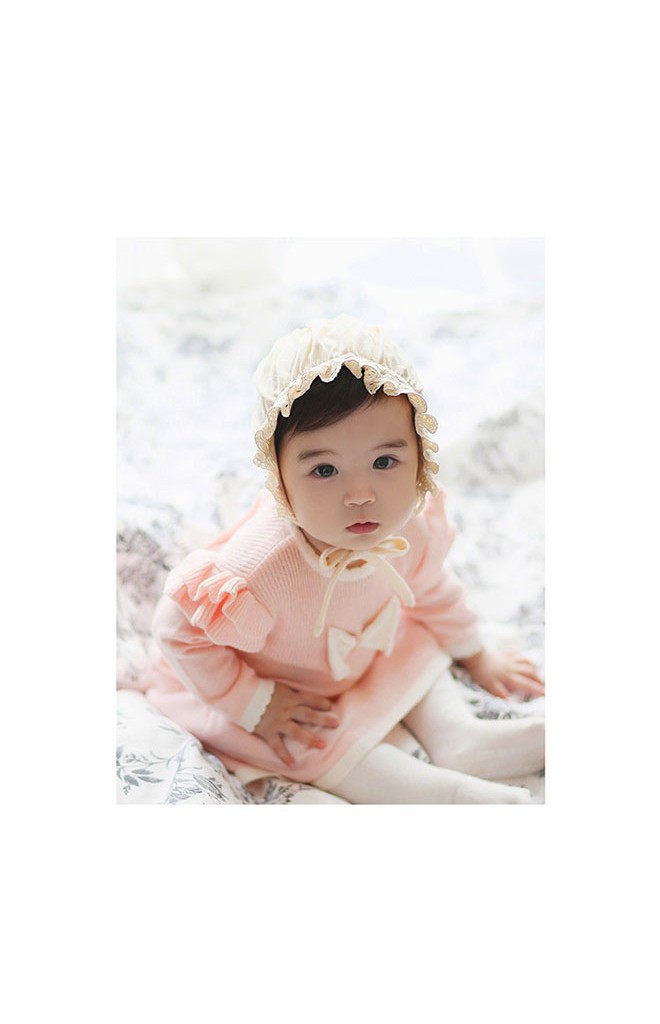 หมวกสาวน้อยเนื้อผ้าฝ้าย ชายระบายลูกไม้