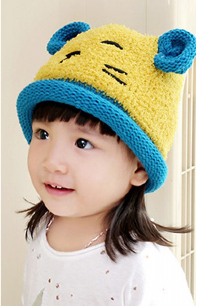 หมวกไหมพรมหมีน้อย แต่งหูน่ารัก ขอบหมวกม้วนกลม หมวกไหมพรมหมีน้อย แต่งหูน่ารัก ขอบหมวกม้วนกลม