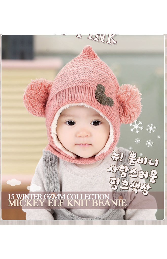 หมวกไหมพรมยอดแหลมแต่งรูปมิกกี้ มีสายคล้องใต้คาง