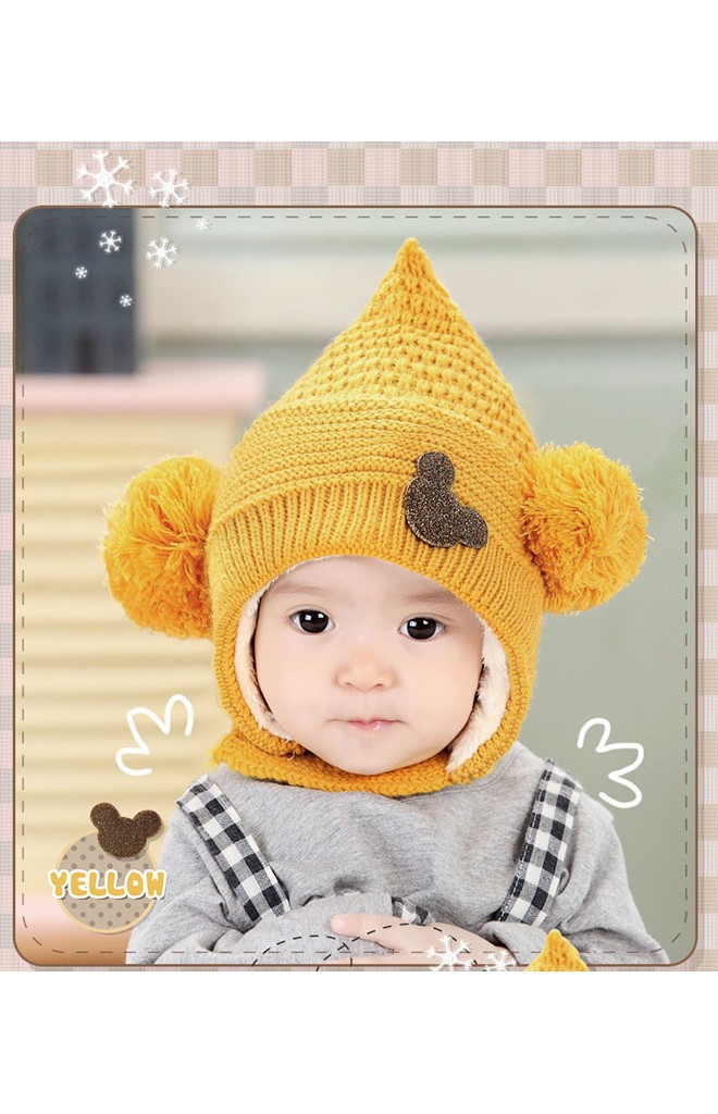 หมวกไหมพรมยอดแหลมแต่งรูปมิกกี้ มีสายคล้องใต้คาง