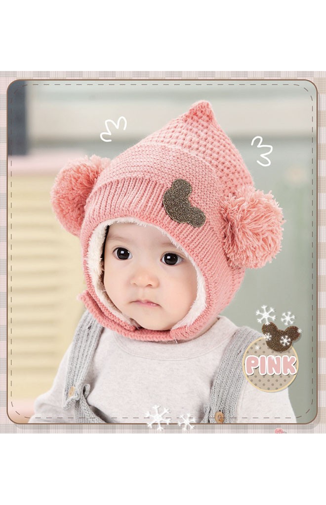หมวกไหมพรมยอดแหลมแต่งรูปมิกกี้ มีสายคล้องใต้คาง