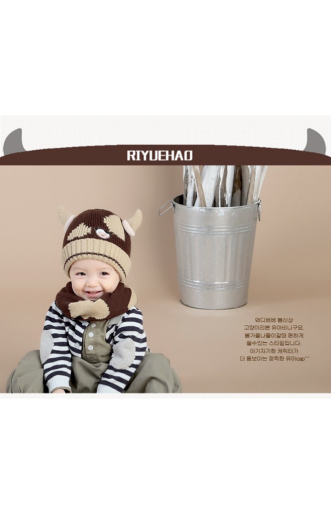 เซ็ตหมวกไหมพรมวัวน้อยมาพร้อมผ้าสวมคอ RIYUEHAO