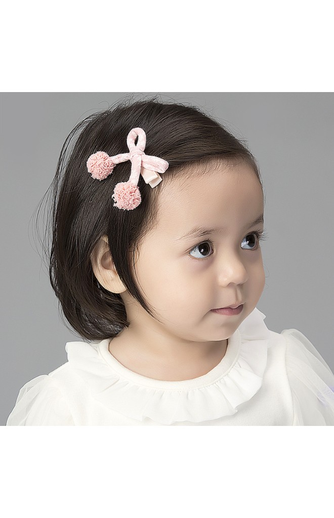 กิ๊บเด็กรูปโบว์ ตัวโบว์ผ้าลายปลายแต่งปอมปอมสีพื้น Angel Neitiri