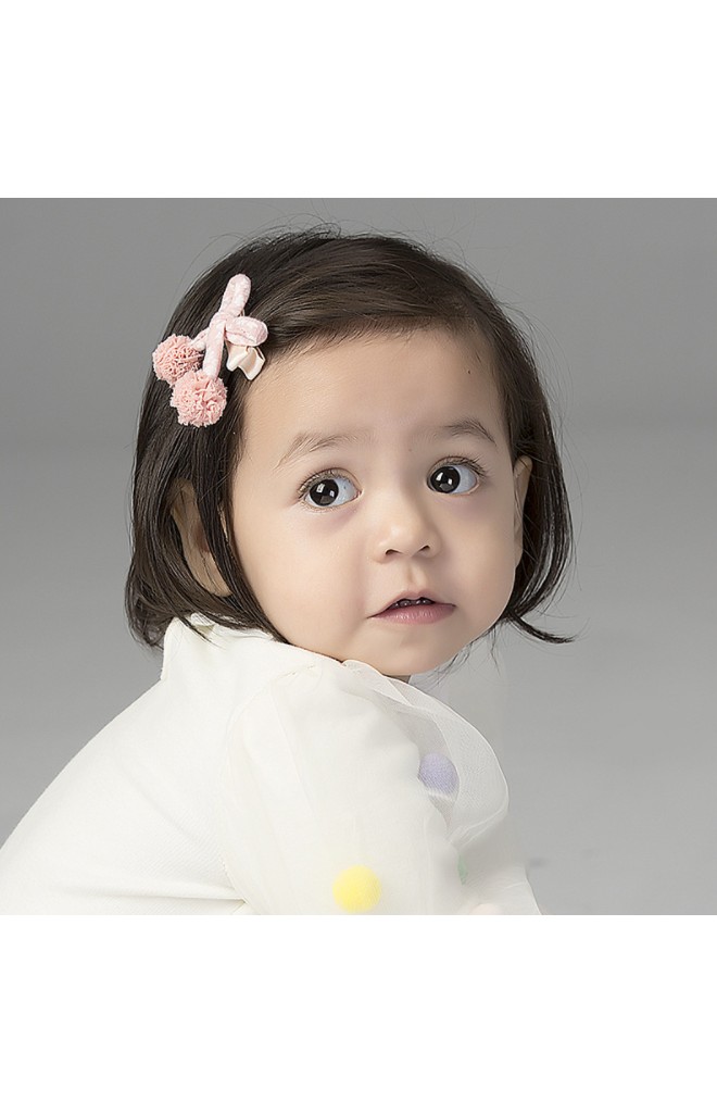 กิ๊บเด็กรูปโบว์ ตัวโบว์ผ้าลายปลายแต่งปอมปอมสีพื้น Angel Neitiri