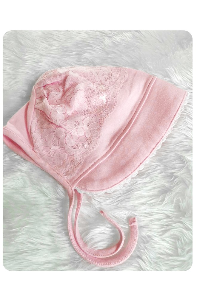หมวกสาวน้อยสีชมพูตัวหมวกแต่งลูกไม้หวาน ปีกหมวกช่วยกันแดด
