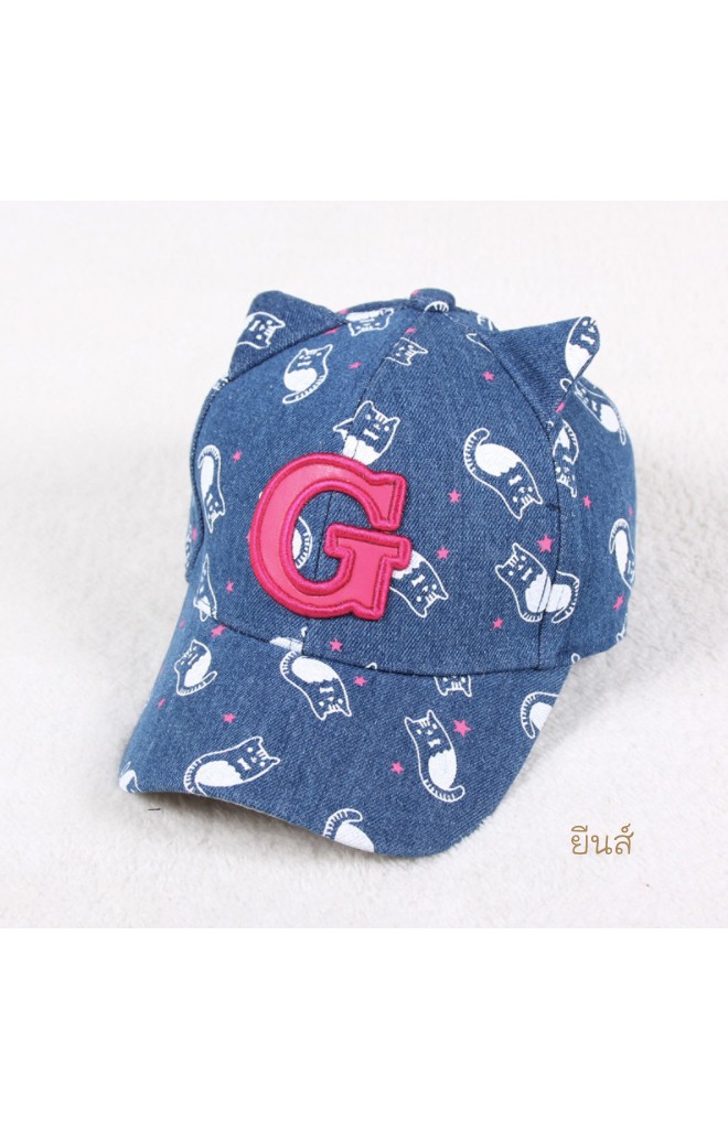 หมวกแก๊ปยีนส์เด็กโตลายแมว ปักอักษร G