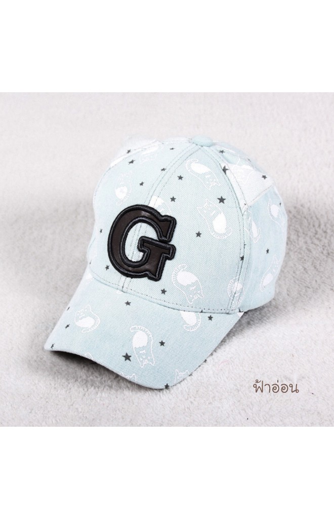 หมวกแก๊ปยีนส์เด็กโตลายแมว ปักอักษร G