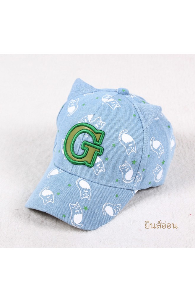หมวกแก๊ปยีนส์เด็กโตลายแมว ปักอักษร G