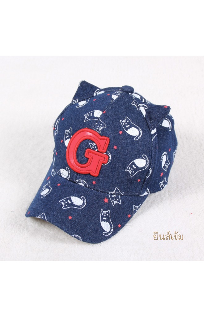 หมวกแก๊ปยีนส์เด็กโตลายแมว ปักอักษร G