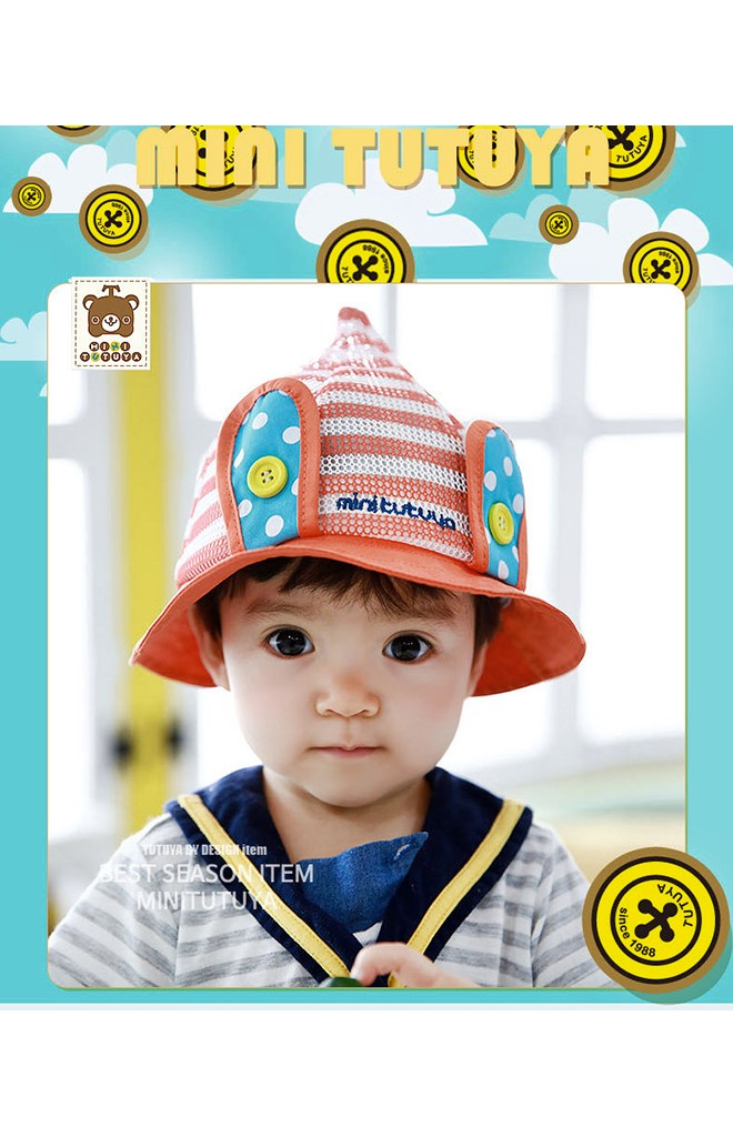 หมวกเด็กปีกรอบผ้าตาข่ายแต่งหูกระต่าย TUTUYA