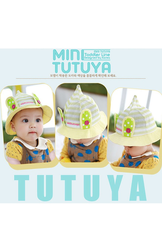หมวกเด็กปีกรอบผ้าตาข่ายแต่งหูกระต่าย TUTUYA