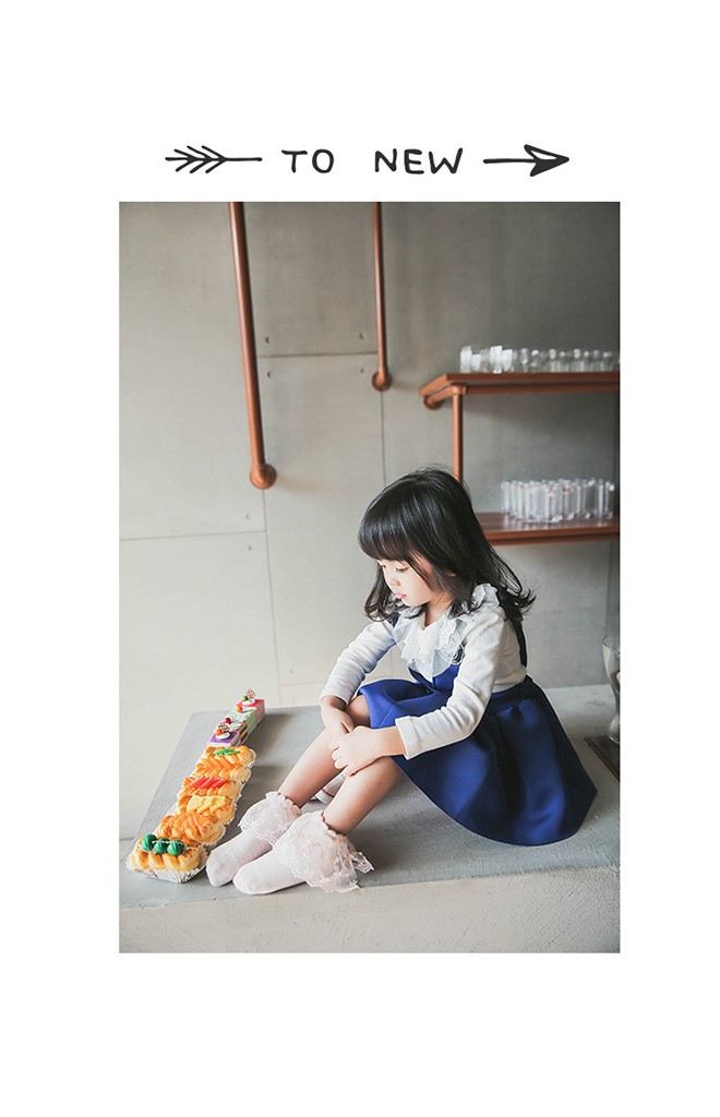 ถุงเท้าเด็กหญิง ขอบระบายลูกไม้หวาน สีชมพูโอลโรส ฟ้า และ ขาว