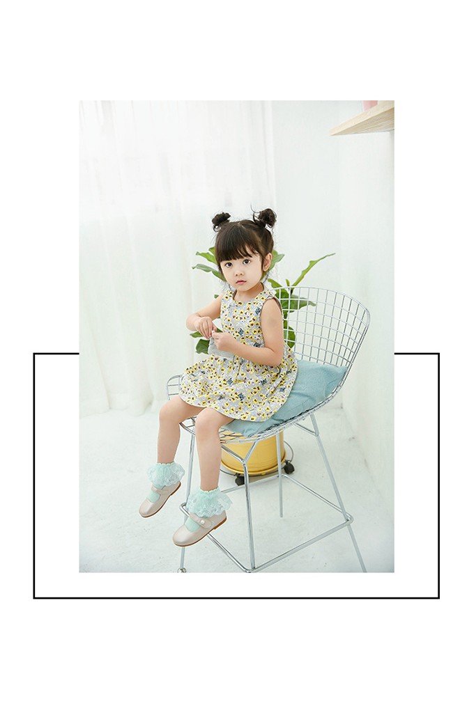 ถุงเท้าเด็กหญิง ขอบระบายลูกไม้หวาน สีส้ม เขียว และ ขาว