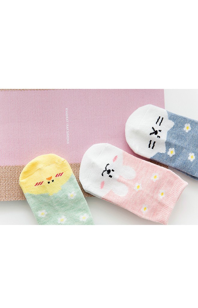 ถุงเท้าเด็กแพ็ค 3 คู่ ลายกระต่าย ลูกเจี๊ยบ แมว สีชมพู เขียว และ ฟ้า