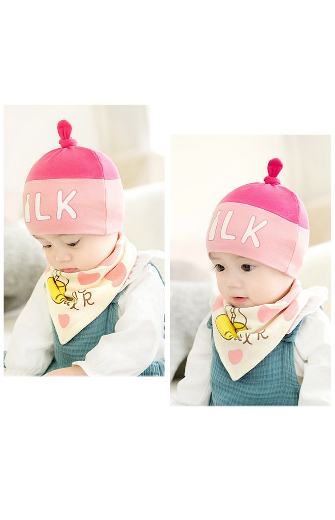 เซ็ตหมวกเด็กมาพร้อมผ้ากันเปื้อนลาย MILK จาก GZMM