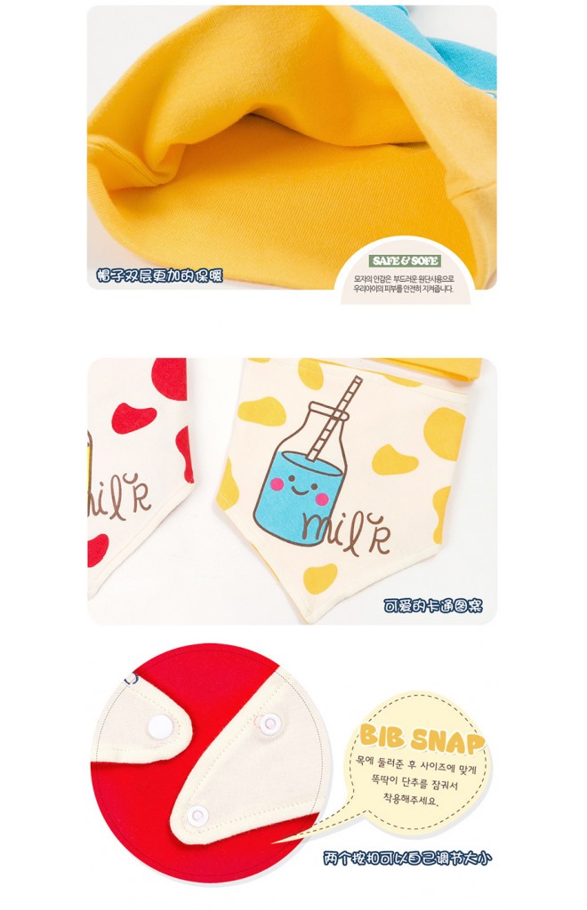 เซ็ตหมวกเด็กมาพร้อมผ้ากันเปื้อนลาย MILK จาก GZMM