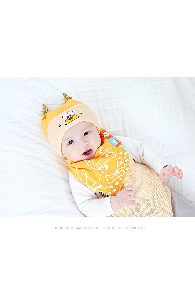 เซ็ตหมวกเด็กอ่อนมาพร้อมผ้ากันเปื้อนลายการ์ตูนน่ารัก GZMM