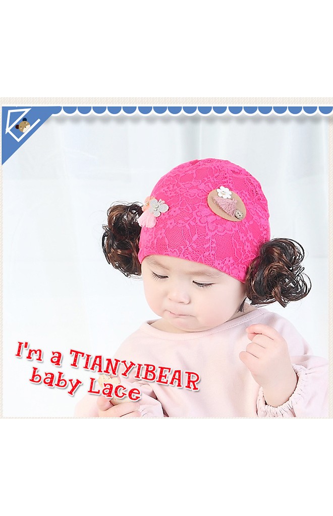 หมวกปอยผมผ้าลูกไม้ยืดแต่งผีเสื้อและดอกไม้ จาก TIANYI BEAR