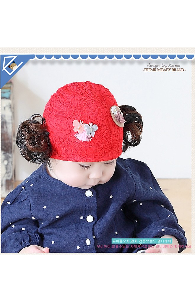 หมวกปอยผมผ้าลูกไม้ยืดแต่งผีเสื้อและดอกไม้ จาก TIANYI BEAR