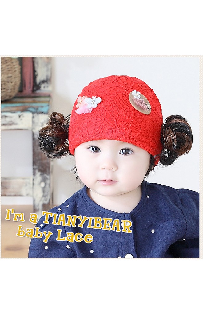 หมวกปอยผมผ้าลูกไม้ยืดแต่งผีเสื้อและดอกไม้ จาก TIANYI BEAR
