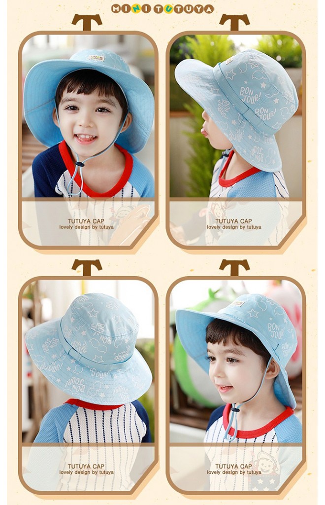 หมวกเด็กปีกกว้างสกรีนลายอักษร BON JOUR จาก TUTUYA