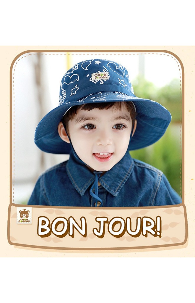 หมวกเด็กปีกกว้างสกรีนลายอักษร BON JOUR จาก TUTUYA