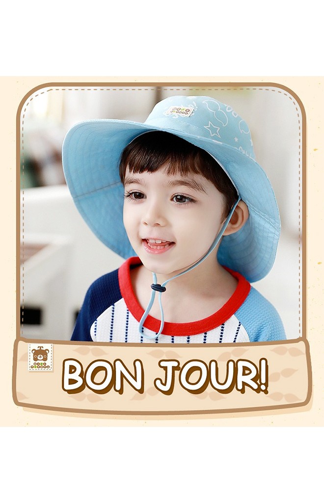หมวกเด็กปีกกว้างสกรีนลายอักษร BON JOUR จาก TUTUYA