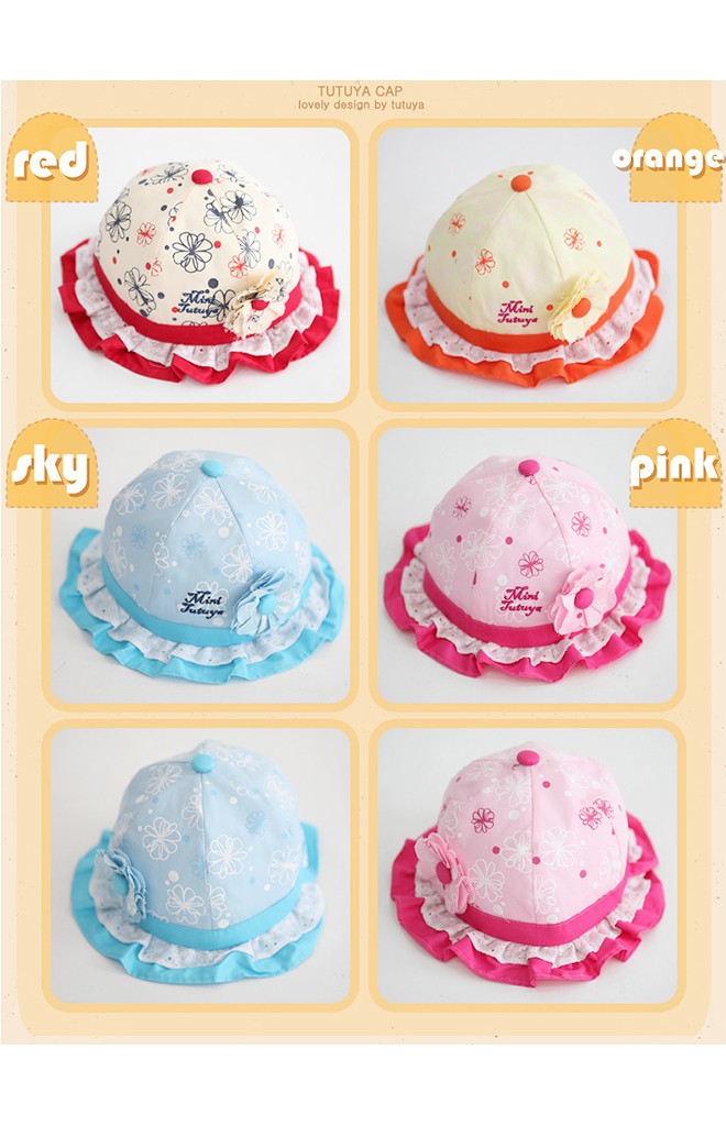 หมวกเด็กหญิงลายดอก แต่งดอกไม้น่ารัก จาก TUTUYA