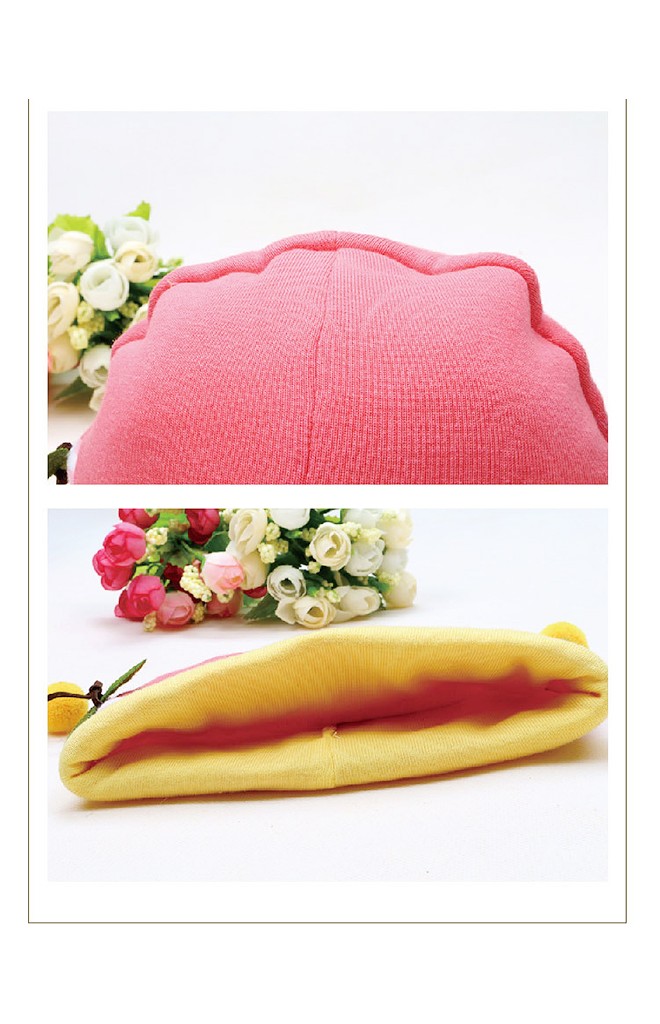 หมวกเด็กเล็กแต่งหน้าการ์ตูน ปักอักษร THANK ด้านข้างแต่งเชอรี่
