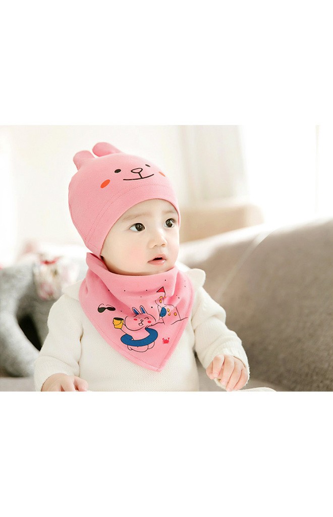 เซ็ตหมวกเด็กลายกระต่ายหูตั้งมาพร้อมผ้ากันเปื้อน จาก GZMM