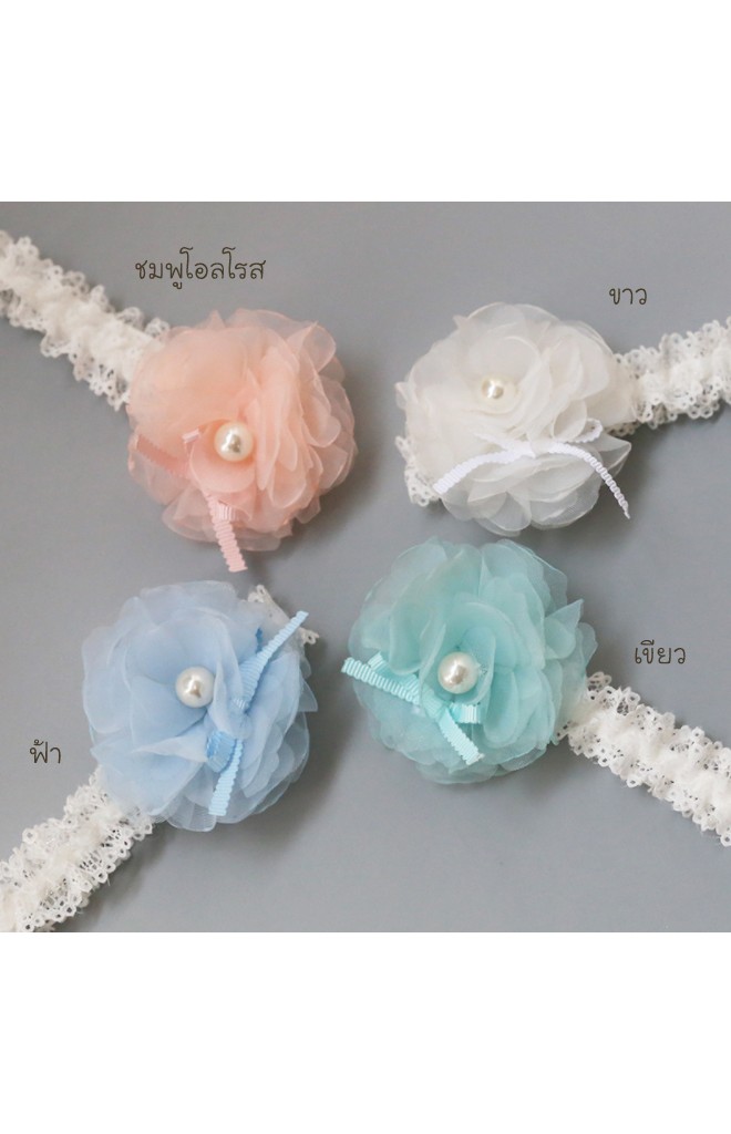สายคาดผมดอกไม้กลีบซ้อนแต่งมุกเทียมและโบว์เล็กๆ Angel Neitiri