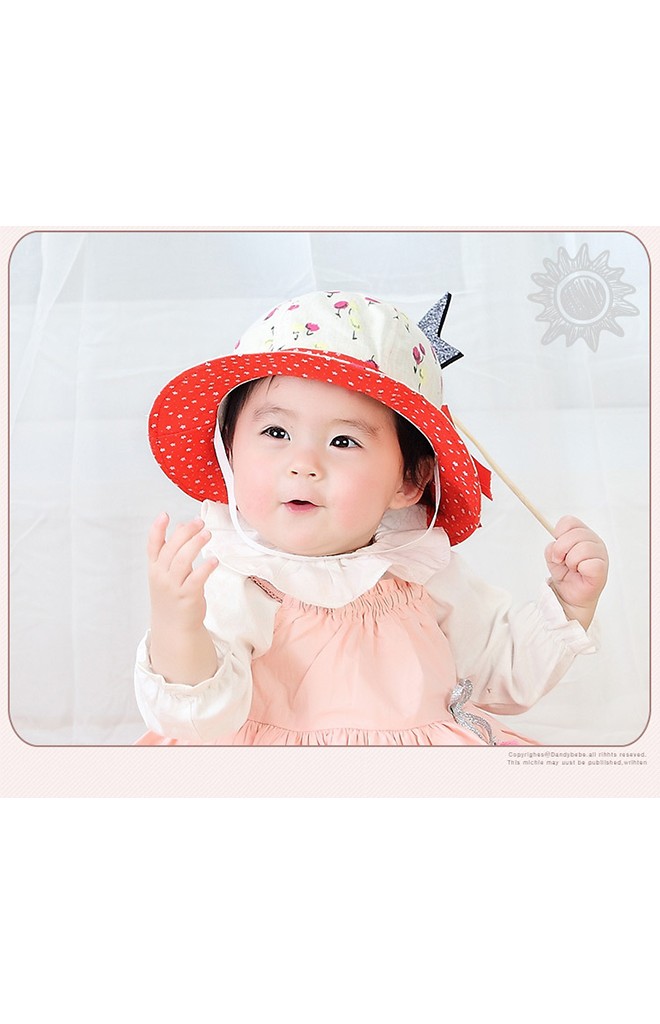 หมวกบัคเก็ตสาวน้อยผ้าฝ้ายลายดอก คาดโบว์หวาน KUKUJI
