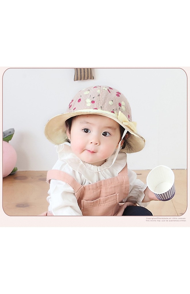 หมวกบัคเก็ตสาวน้อยผ้าฝ้ายลายดอก คาดโบว์หวาน KUKUJI
