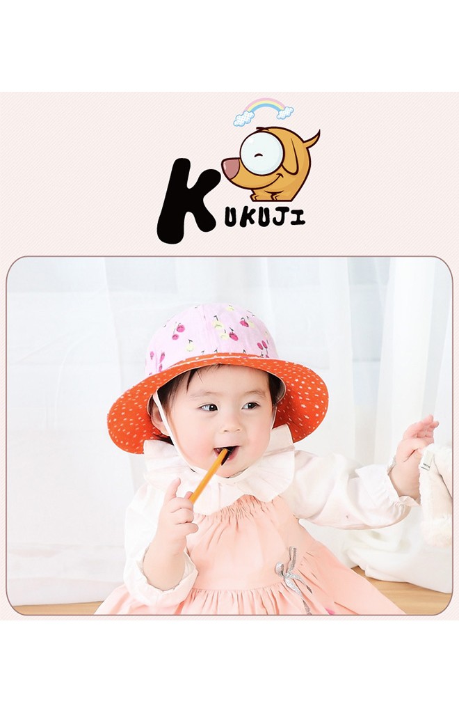 หมวกบัคเก็ตสาวน้อยผ้าฝ้ายลายดอก คาดโบว์หวาน KUKUJI