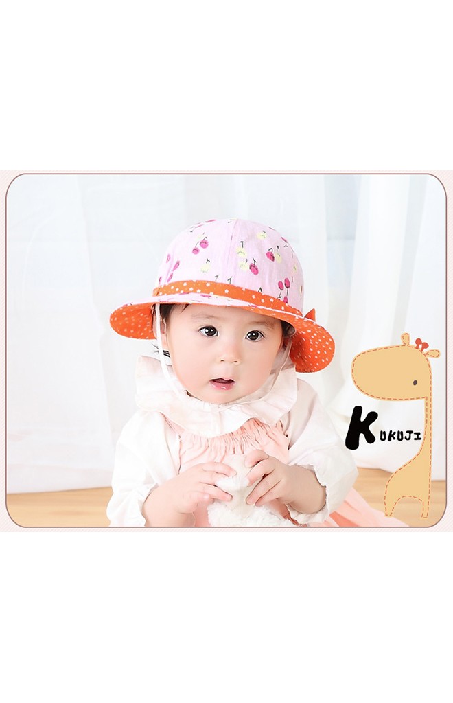 หมวกบัคเก็ตสาวน้อยผ้าฝ้ายลายดอก คาดโบว์หวาน KUKUJI