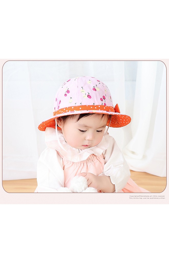 หมวกบัคเก็ตสาวน้อยผ้าฝ้ายลายดอก คาดโบว์หวาน KUKUJI