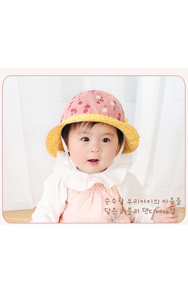 หมวกบัคเก็ตสาวน้อยผ้าฝ้ายลายดอก คาดโบว์หวาน KUKUJI
