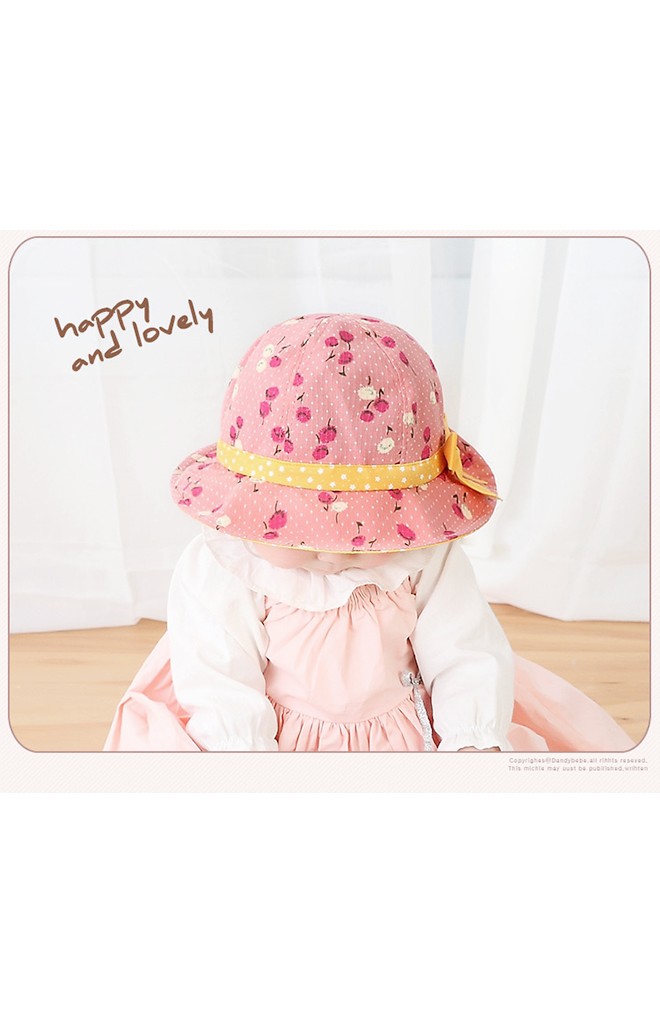 หมวกบัคเก็ตสาวน้อยผ้าฝ้ายลายดอก คาดโบว์หวาน KUKUJI