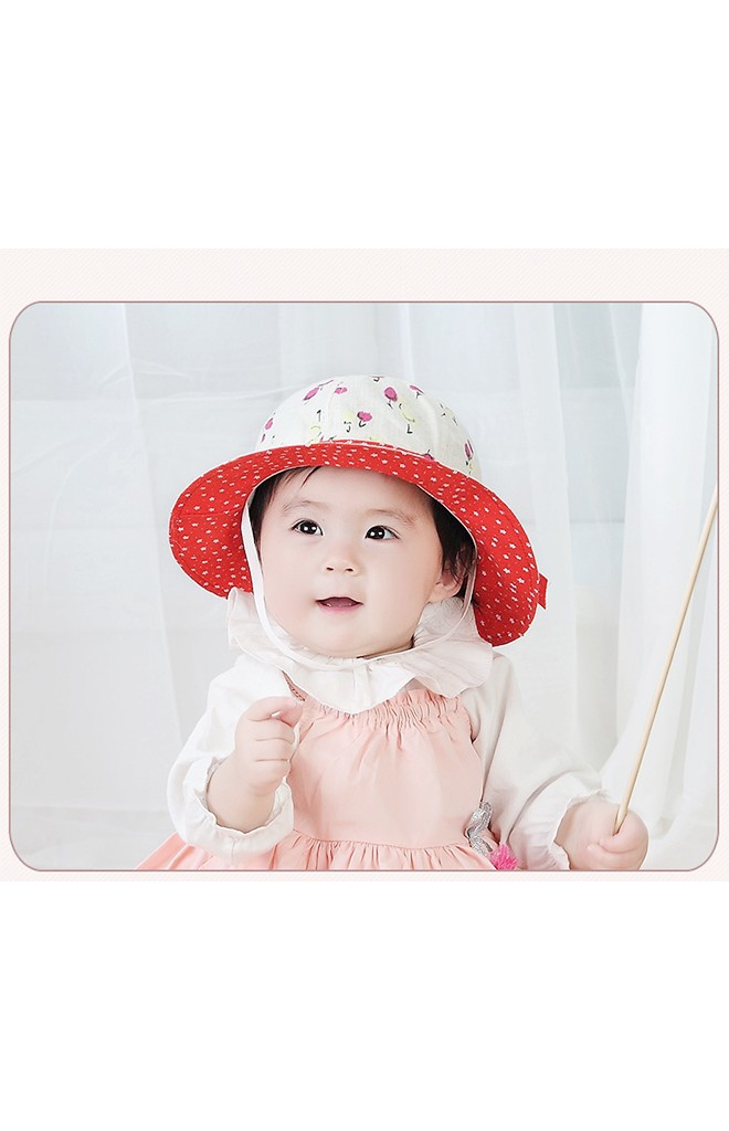 หมวกบัคเก็ตสาวน้อยผ้าฝ้ายลายดอก คาดโบว์หวาน KUKUJI