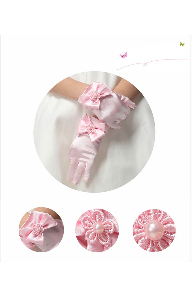 ถุงมือเด็กหญิงแบบสั้นแต่งโบว์หวาน
