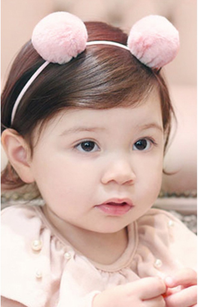 สายคาดผมปอมปอมสีชมพู สายสีขาว สายคาดผมปอมปอมสีชมพู สายสีขาว