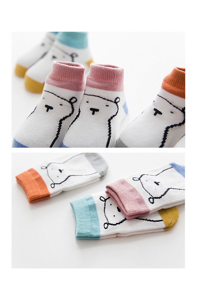 เซ็ตถุงเท้าเด็กลายหมีตัดขอบสีสดใส แพ็ค 3 คู่